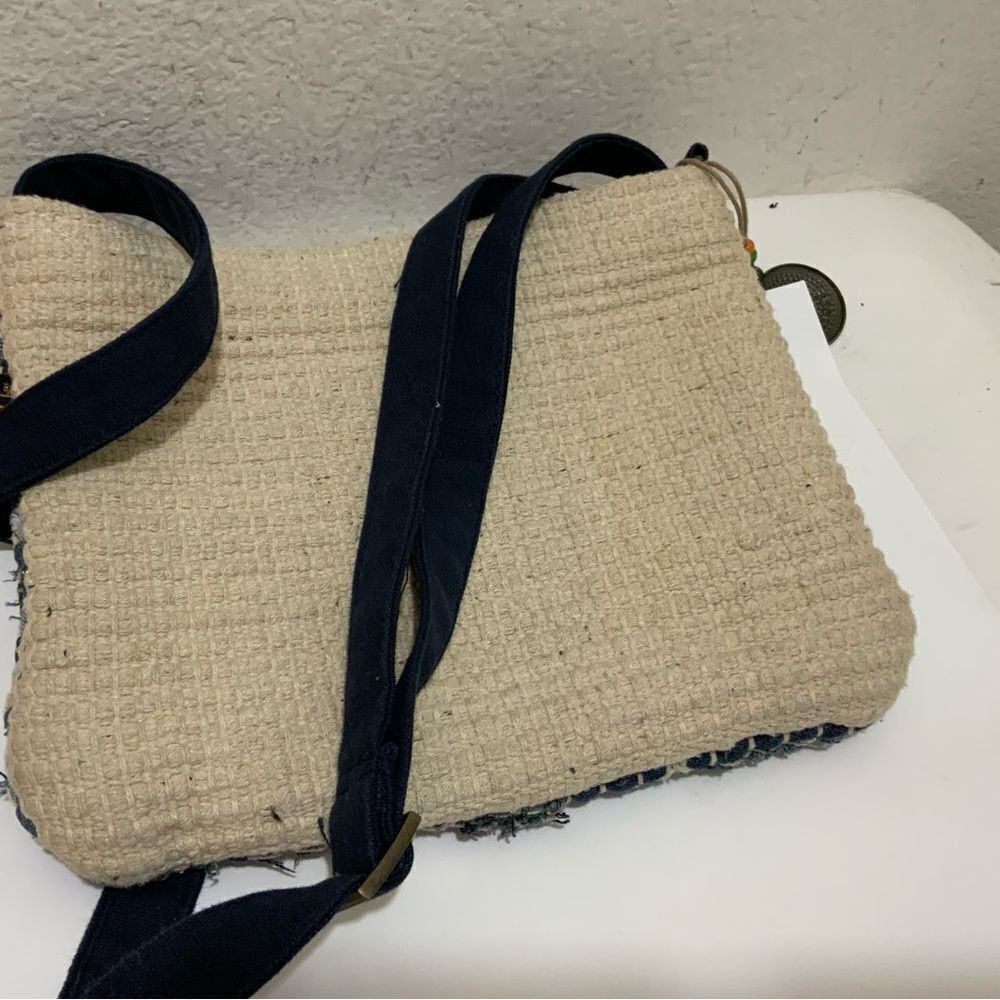 Catori "Boho" 100% Cotton Blue Denim/Beige Woven Rag Rug Crossbody/Shoulder Bag - Picture 9 of 11